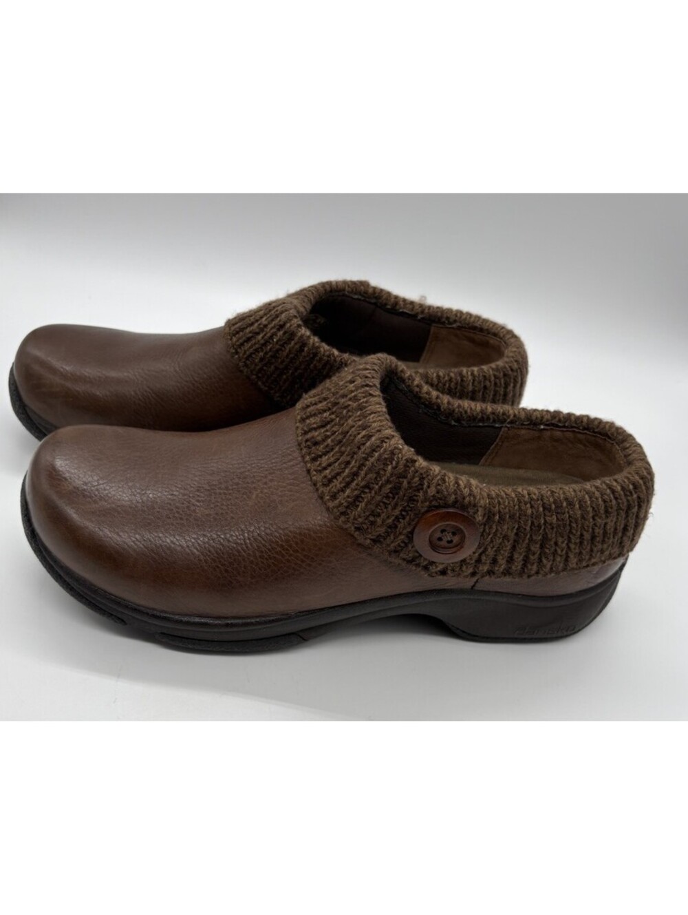Dansko Kenzie Clogs Womens 10.5 / 41 Brown Leather Knit Slip On Comfort Shoes